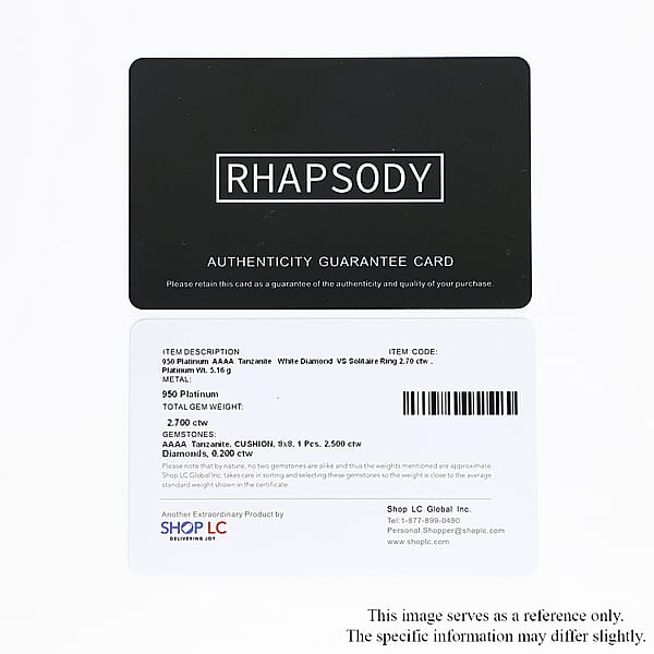 Rhapsody 950 Platinum AAAA Tanzanite and E-F VS Diamond Ring (Size 10.0) 5.15 Grams 2.70 ctw