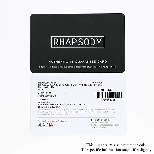Rhapsody 950 Platinum AAAA Tanzanite and E-F VS Diamond Ring (Size 10.0) 5.15 Grams 2.70 ctw