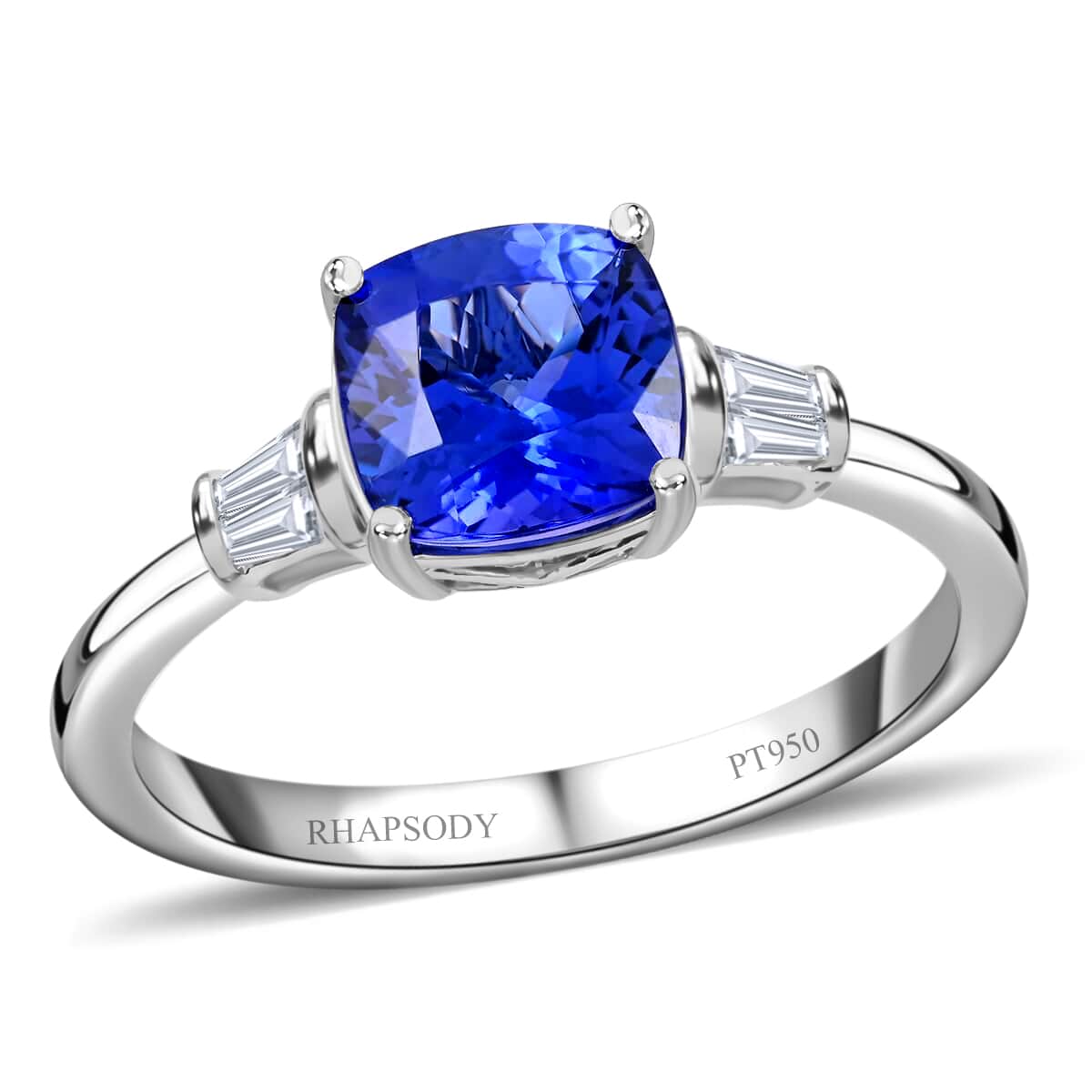 Rhapsody 950 Platinum AAAA Tanzanite and E-F VS Diamond Ring (Size 7.0) 5.15 Grams 2.70 ctw image number 0