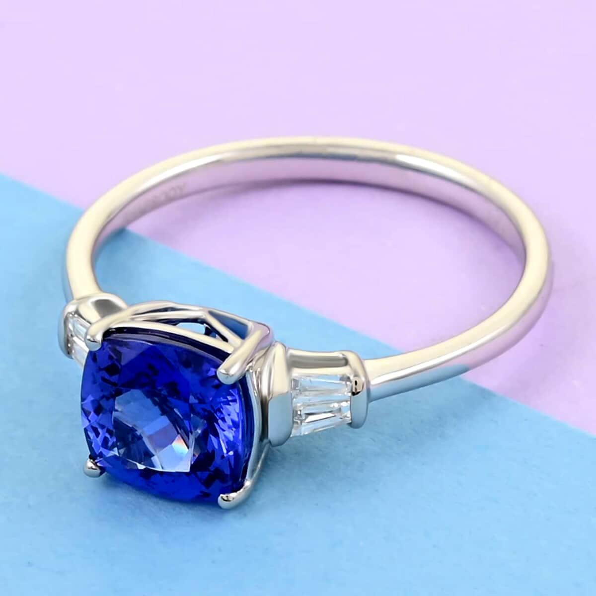 Rhapsody 950 Platinum AAAA Tanzanite and E-F VS Diamond Ring (Size 7.0) 5.15 Grams 2.70 ctw image number 1