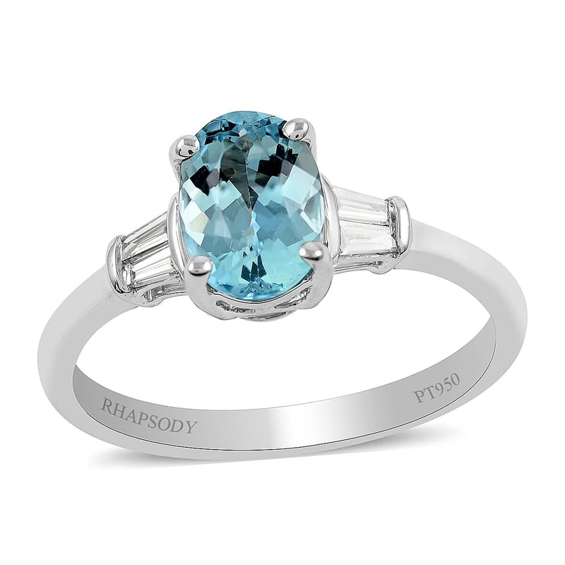 Rhapsody 950 Platinum AAAA Santa Maria Aquamarine and Diamond E-F VS Solitaire Ring (Size 6.0) 4.25 Grams 1.40 ctw