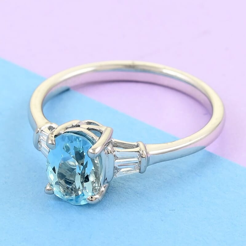 Rhapsody 950 Platinum AAAA Santa Maria Aquamarine and Diamond E-F VS Solitaire Ring (Size 6.0) 4.25 Grams 1.40 ctw