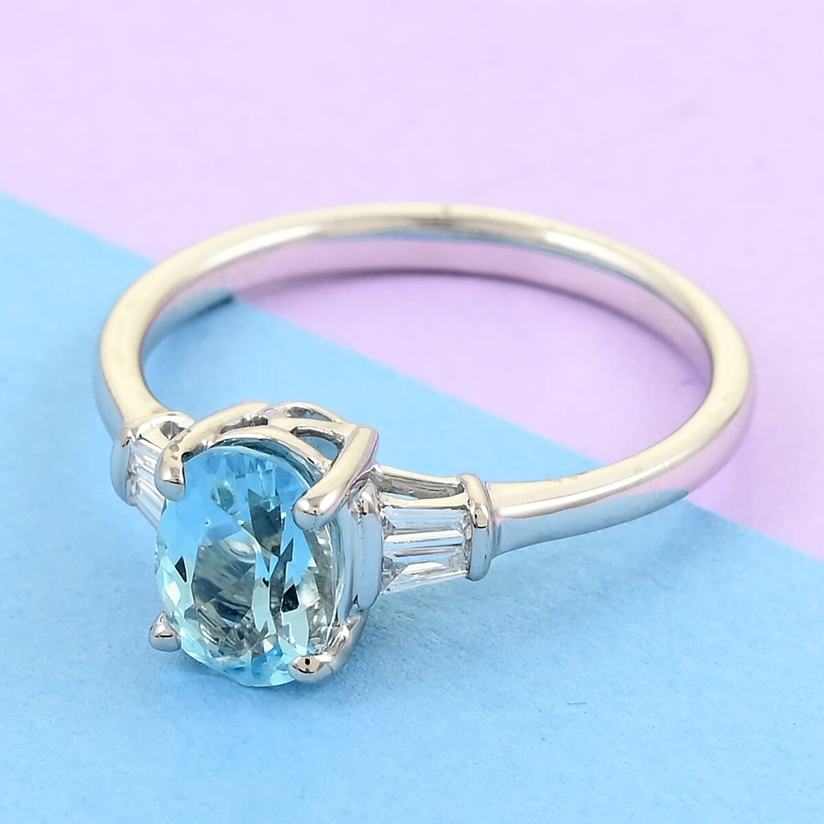 Rhapsody 950 Platinum AAAA Santa Maria Aquamarine and Diamond E-F VS Solitaire Ring (Size 7.0) 4.25 Grams 1.40 ctw image number 1