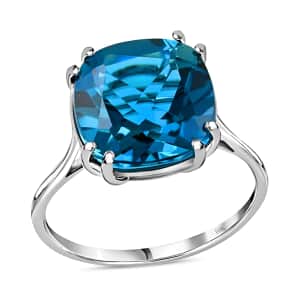 Luxoro 10K White Gold AAA London Blue Topaz Solitaire Ring (Size 10.0) 11.00 ctw