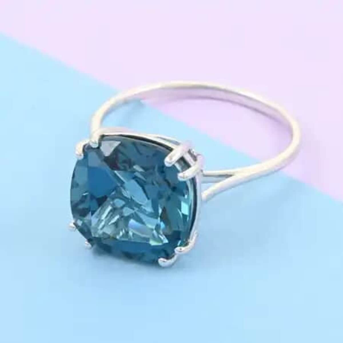 Luxoro 10K White Gold AAA London Blue Topaz Solitaire Ring (Size 10.0) 11.00 ctw image number 1