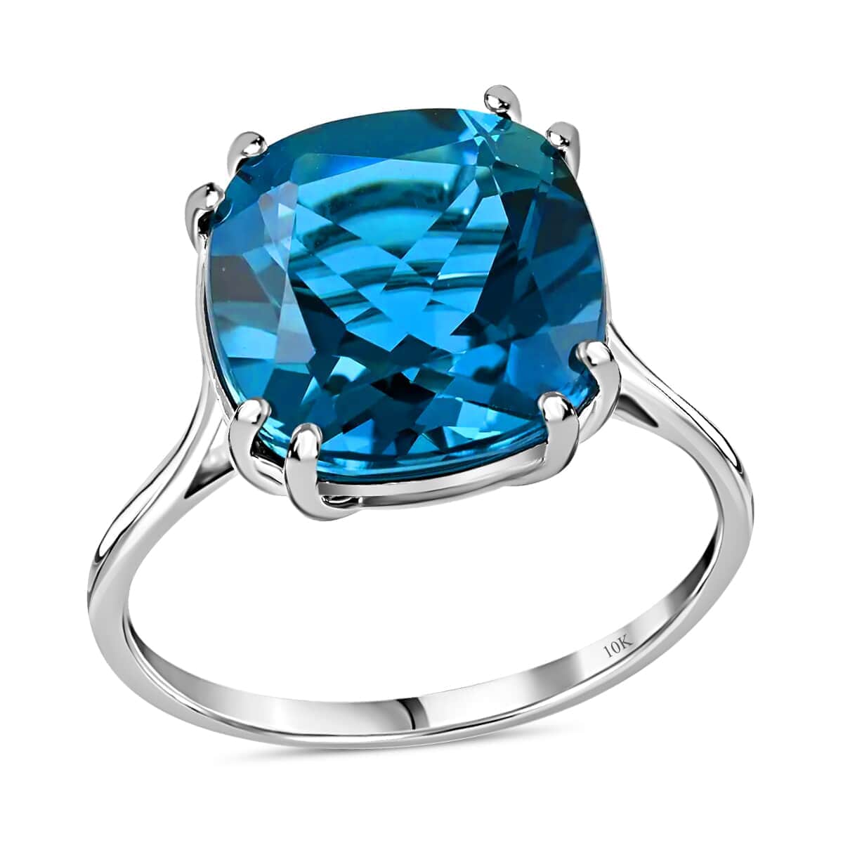 Luxoro 10K White Gold AAA London Blue Topaz Solitaire Ring (Size 6.0) 11.00 ctw image number 0