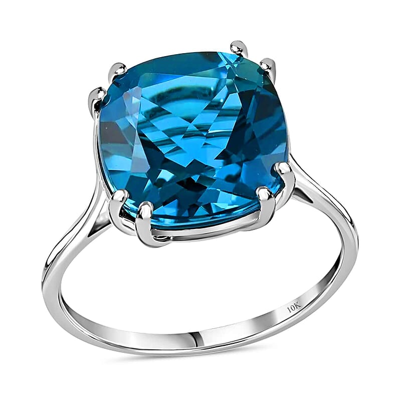 Luxoro AAA London Blue Topaz 11.00 ctw Solitaire Ring in 10K White Gold (Size 7.0)