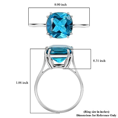 Luxoro AAA London Blue Topaz 11.00 ctw Solitaire Ring in 10K White Gold (Size 7.0)