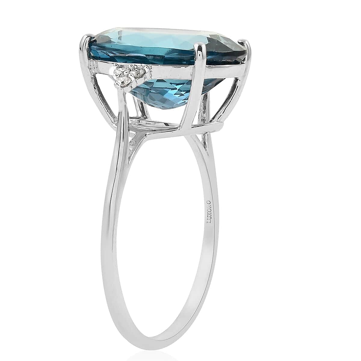 LUXORO 10K White Gold AAA London Blue Topaz and G-H I2 Diamond Ring (Size 10.0) 2.15 Grams 11.10 ctw image number 3