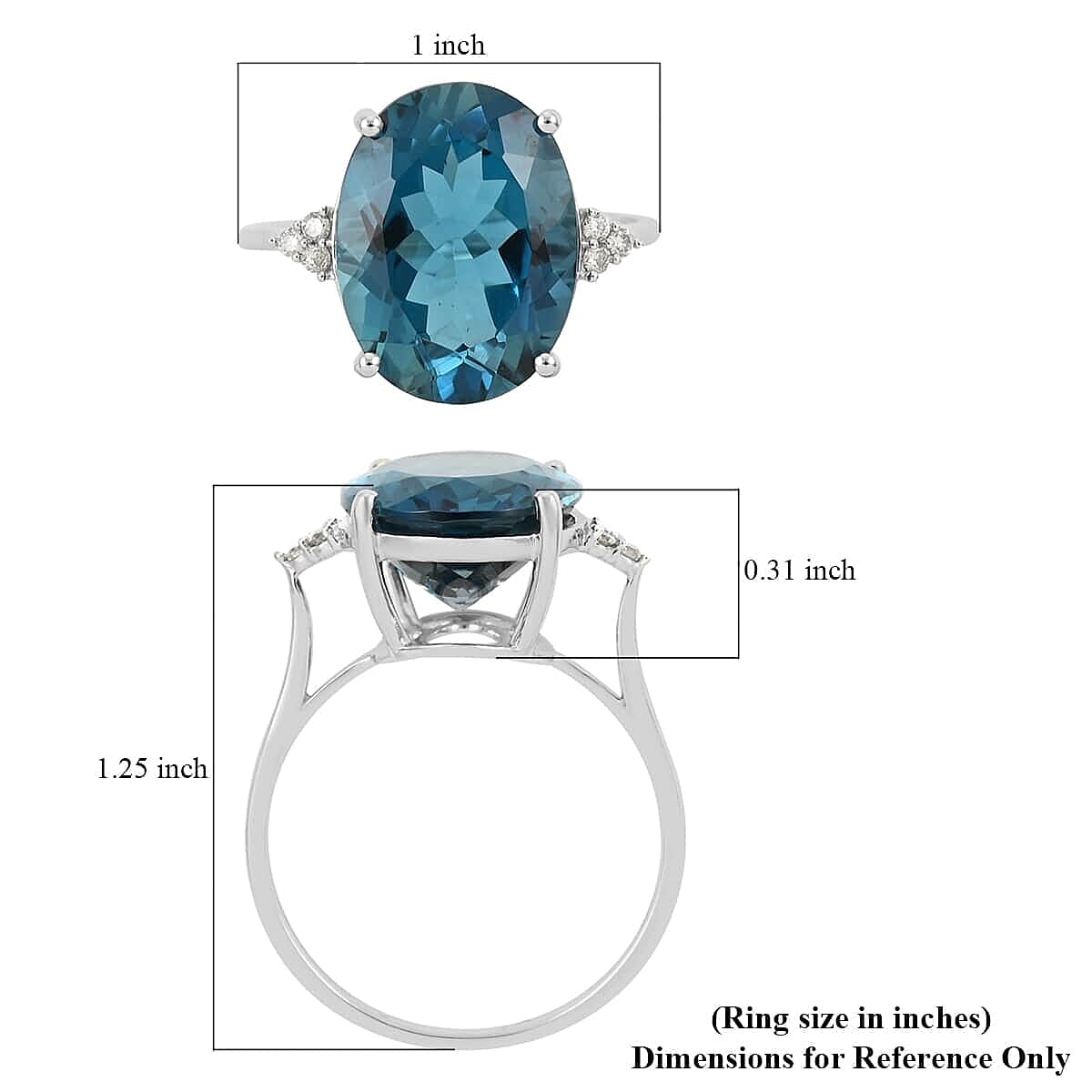 LUXORO 10K White Gold AAA London Blue Topaz and G-H I2 Diamond Ring (Size 10.0) 2.15 Grams 11.10 ctw image number 5