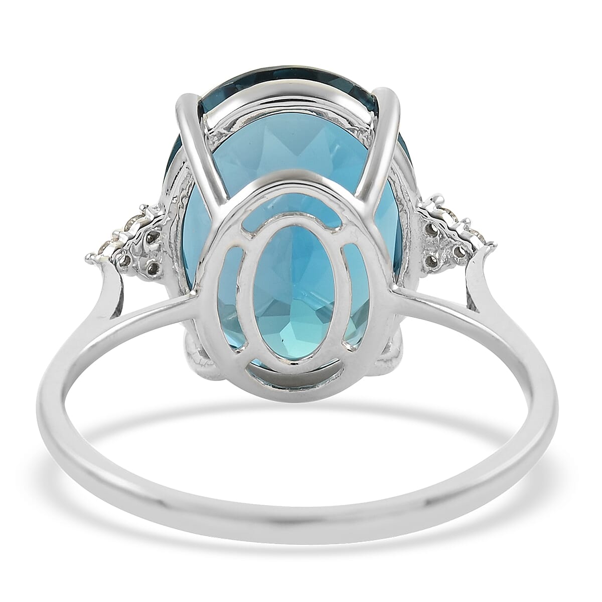 Luxoro 10K White Gold AAA London Blue Topaz and G-H I2 Diamond Ring (Size 7.0) 11.10 ctw image number 4