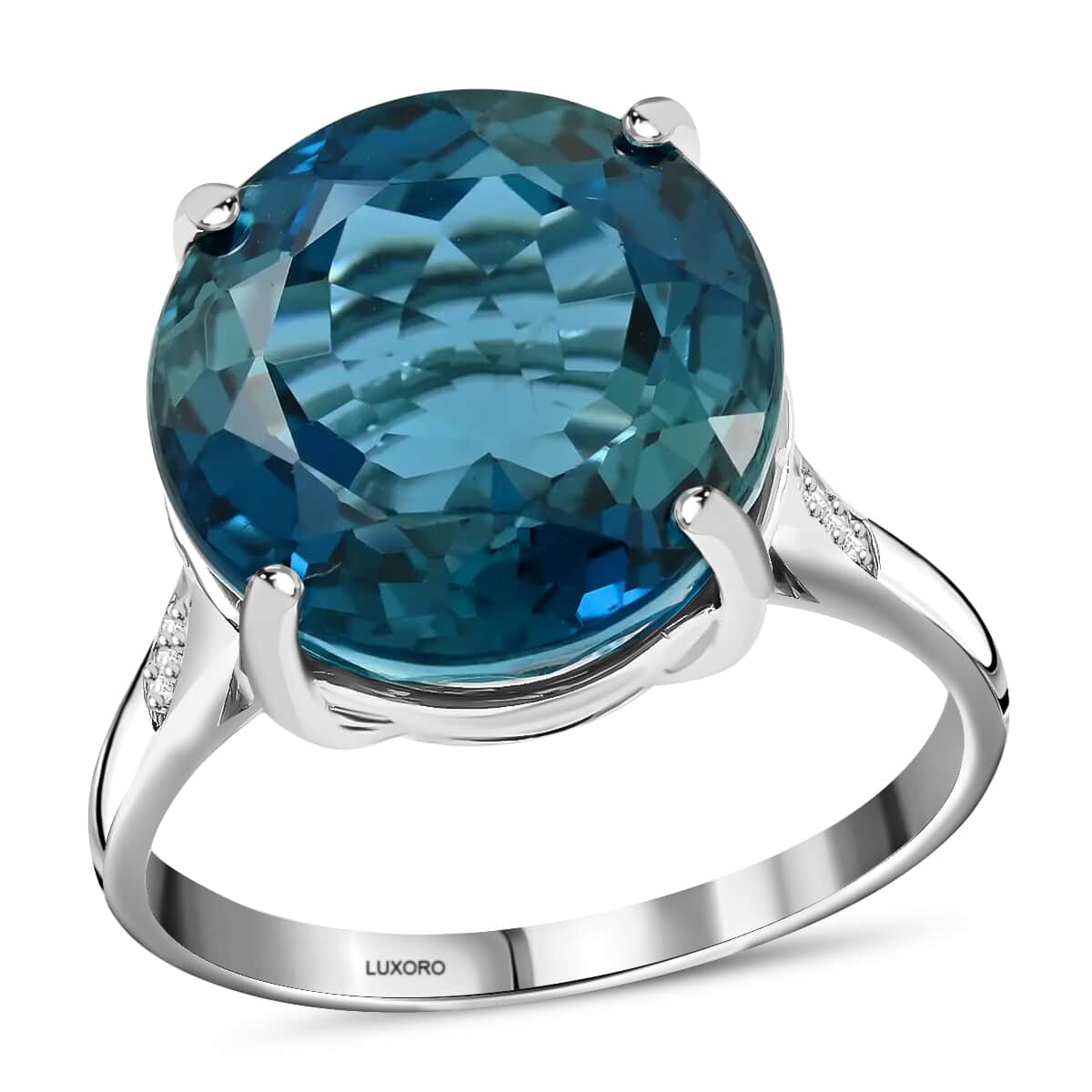 LUXORO 10K White Gold AAA London Blue Topaz and G-H I2 Diamond Ring 3.40 Grams 13.10 ctw image number 0