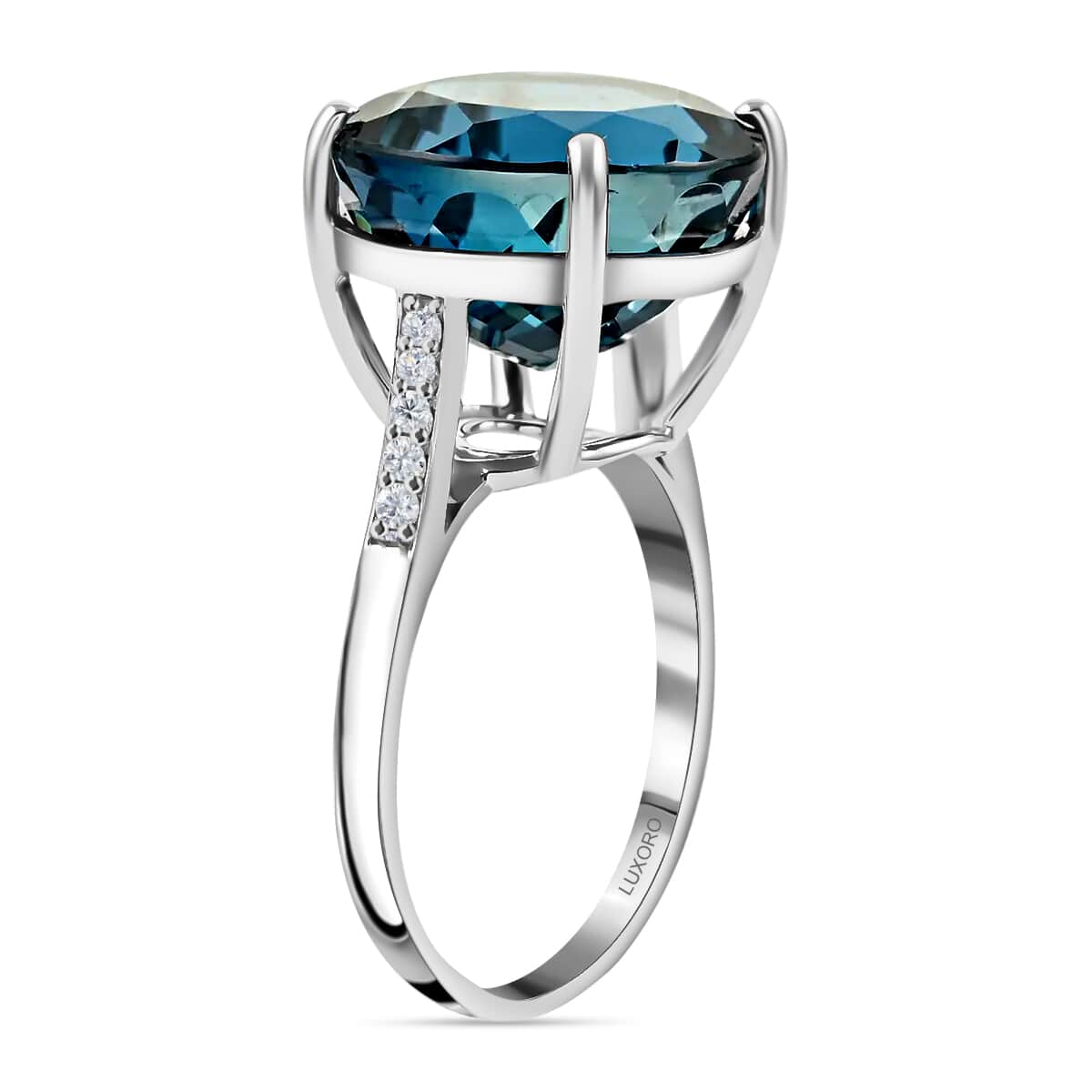 LUXORO 10K White Gold AAA London Blue Topaz and G-H I2 Diamond Ring 3.40 Grams 13.10 ctw image number 3