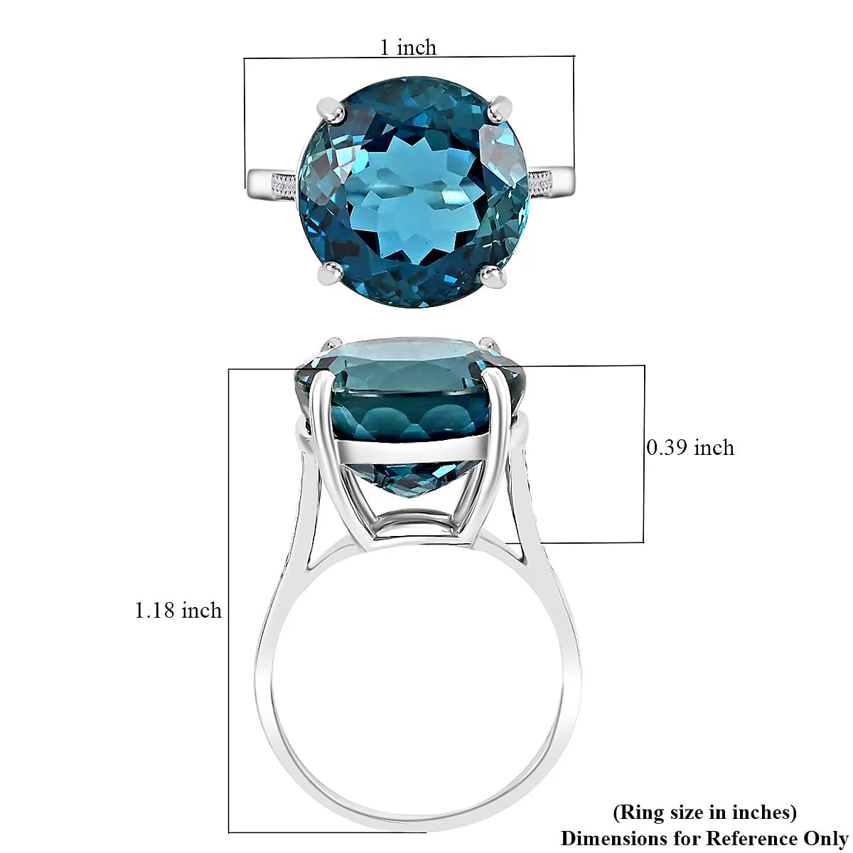 Luxoro 10K White Gold AAA London Blue Topaz and G-H I2 Diamond Ring (Size 10.0) 13.10 ctw