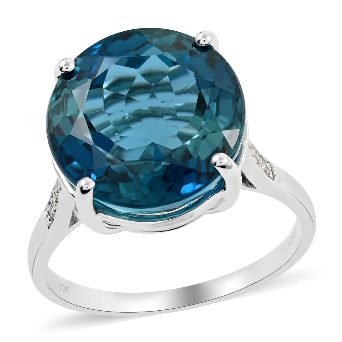 Luxoro 10K White Gold AAA London Blue Topaz and G-H I2 Diamond Ring (Size 7.0) 13.10 ctw image number 0
