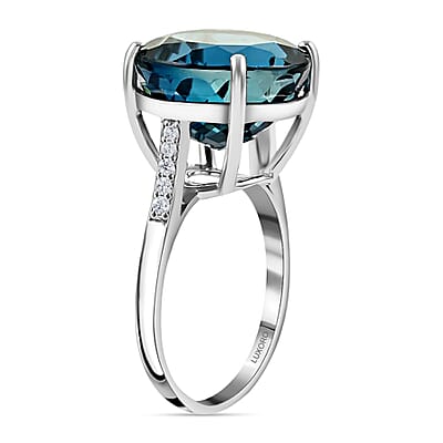 Luxoro 10K White Gold AAA London Blue Topaz and G-H I2 Diamond Ring (Size 7.0) 13.10 ctw