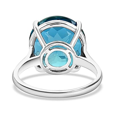 Luxoro 10K White Gold AAA London Blue Topaz and G-H I2 Diamond Ring (Size 7.0) 13.10 ctw