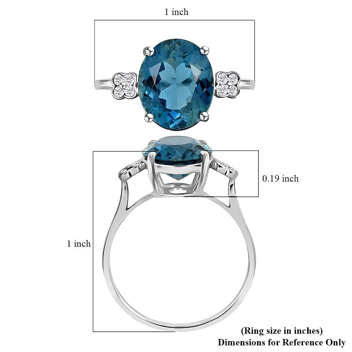 Certified and Appraised Luxoro AAA London Blue Topaz and G-H I1 Diamond 6.00 ctw Ring in 10K White Gold (Size 10.0)