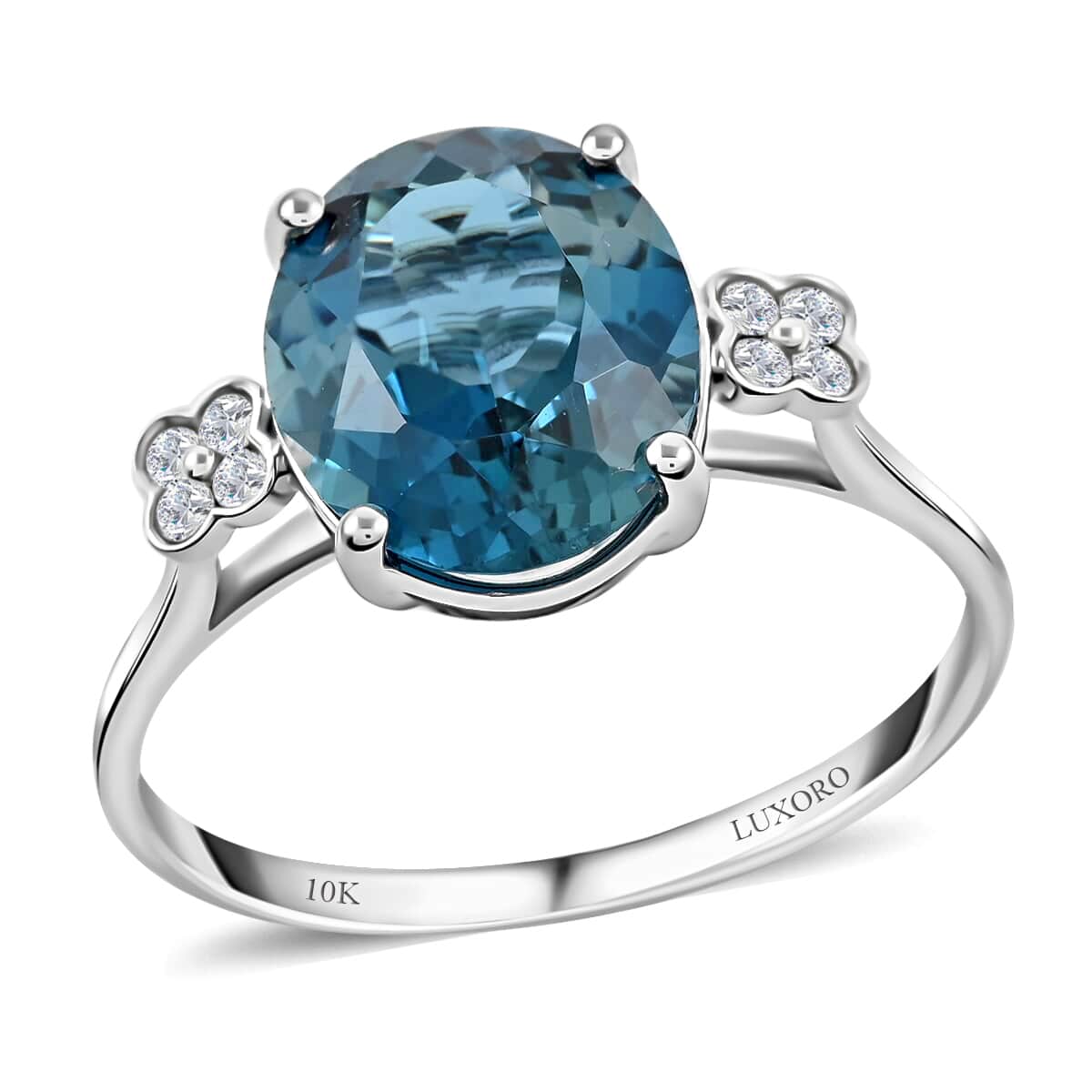 Certified Luxoro AAA London Blue Topaz and G-H I1 Diamond 6.00 ctw Ring in 10K White Gold (Size 6.0) image number 0