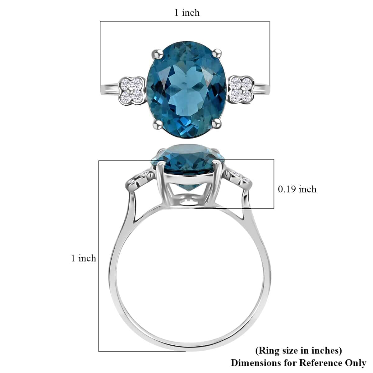 Certified and Appraised Luxoro AAA London Blue Topaz and G-H I1 Diamond 6.00 ctw Ring in 10K White Gold (Size 6.0) image number 5