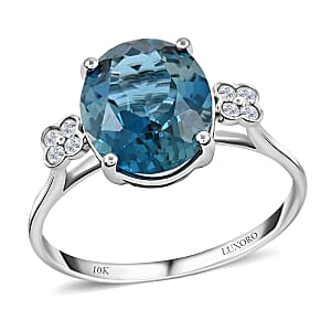 Certified and Appraised Luxoro AAA London Blue Topaz and G-H I1 Diamond 6.00 ctw Ring in 10K White Gold (Size 7.0)