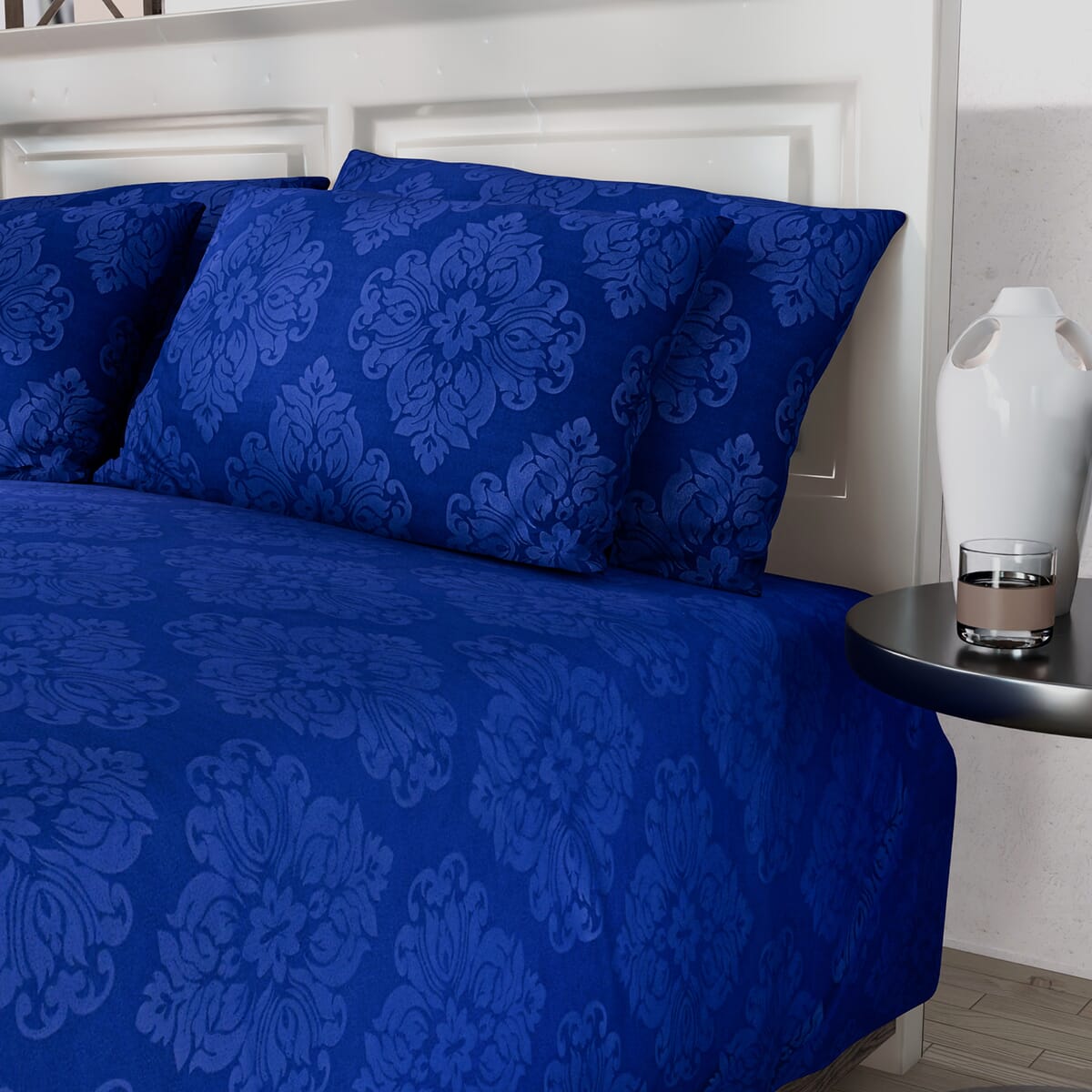 Homesmart Blue Polyester Embossed 6pcs Sheet Set - King image number 1