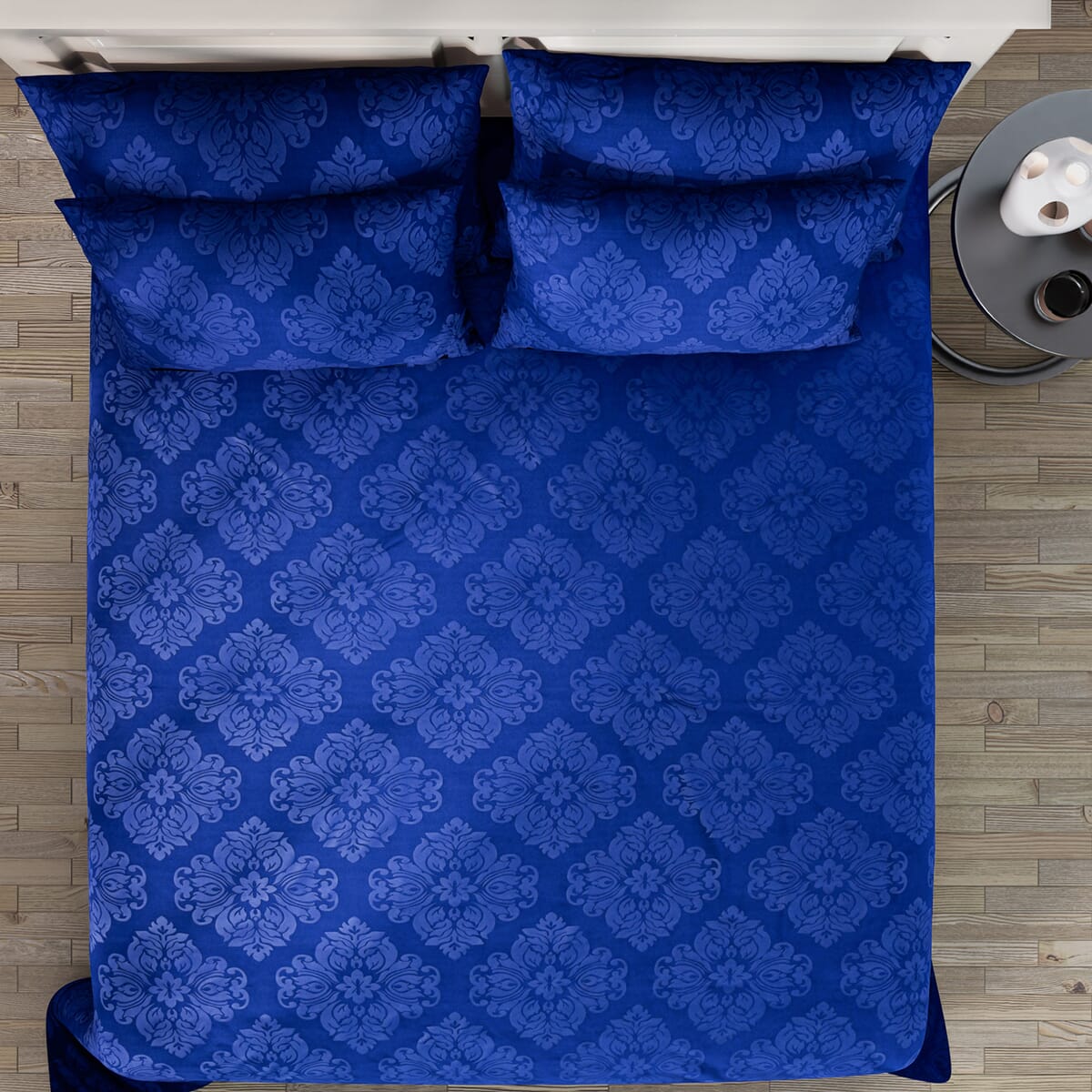 Homesmart Blue Polyester Embossed 6pcs Sheet Set - King image number 3