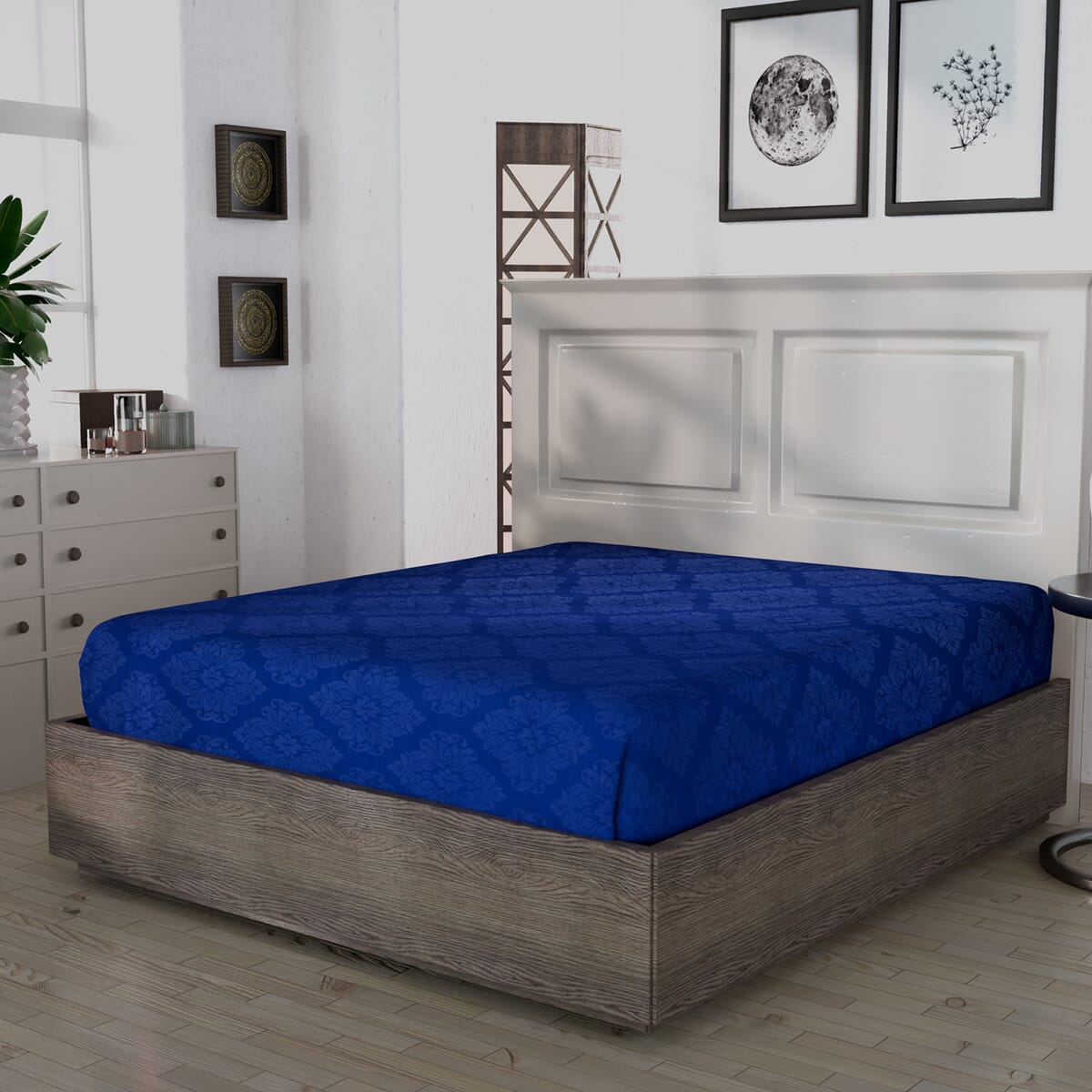 Homesmart Blue Polyester Embossed 6pcs Sheet Set - King image number 4