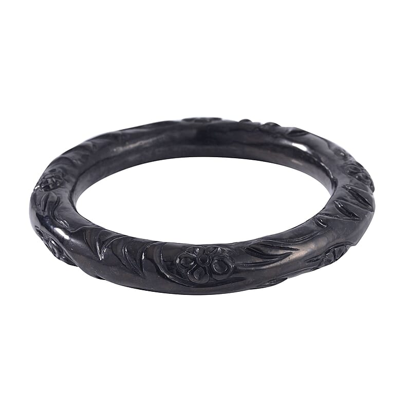 Shungite Carved Floral Vine Bangle Bracelet (7.25 In) 160.00 ctw