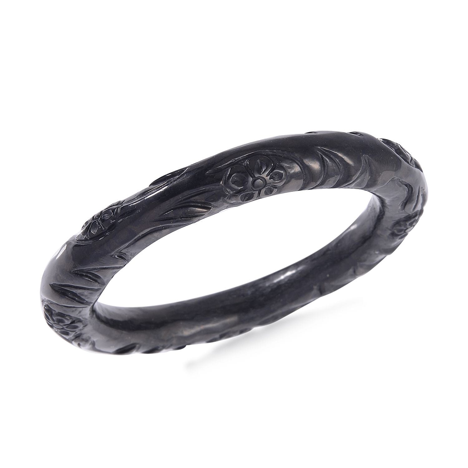 Shungite Carved Floral Vine Bangle Bracelet (7.25 In) 160.00 ctw