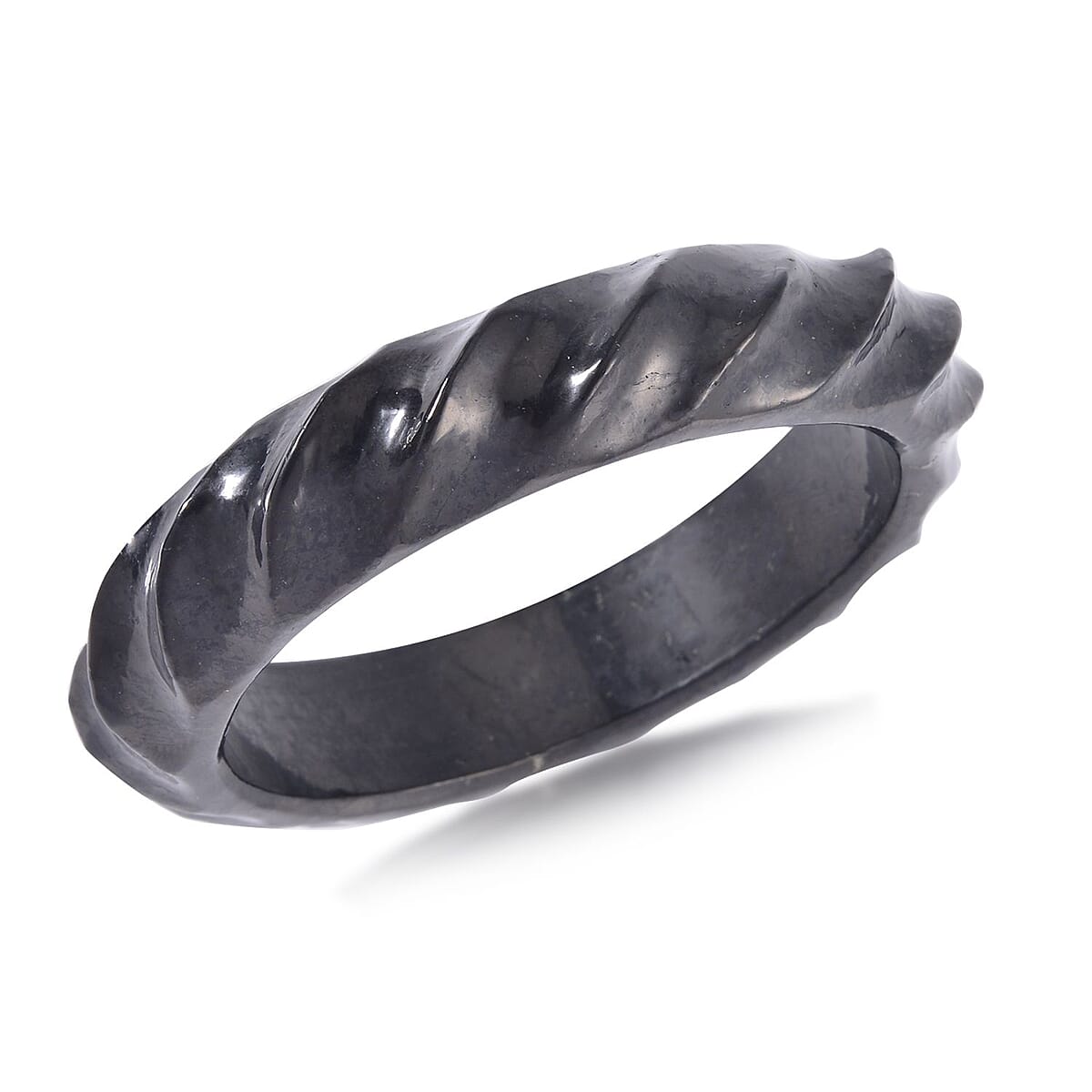 Shungite Carved Bold Twisted Bangle Bracelet (7.25 In) 250.00 ctw image number 3