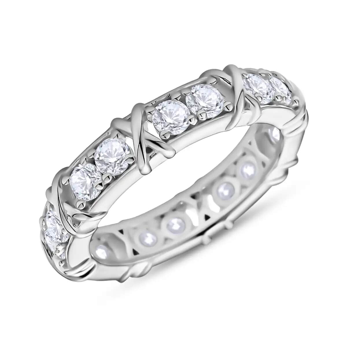 Moissanite VS EF XOXO Ring in Rhodium Over Sterling Silver (Size 10.0) 1.65 ctw image number 0
