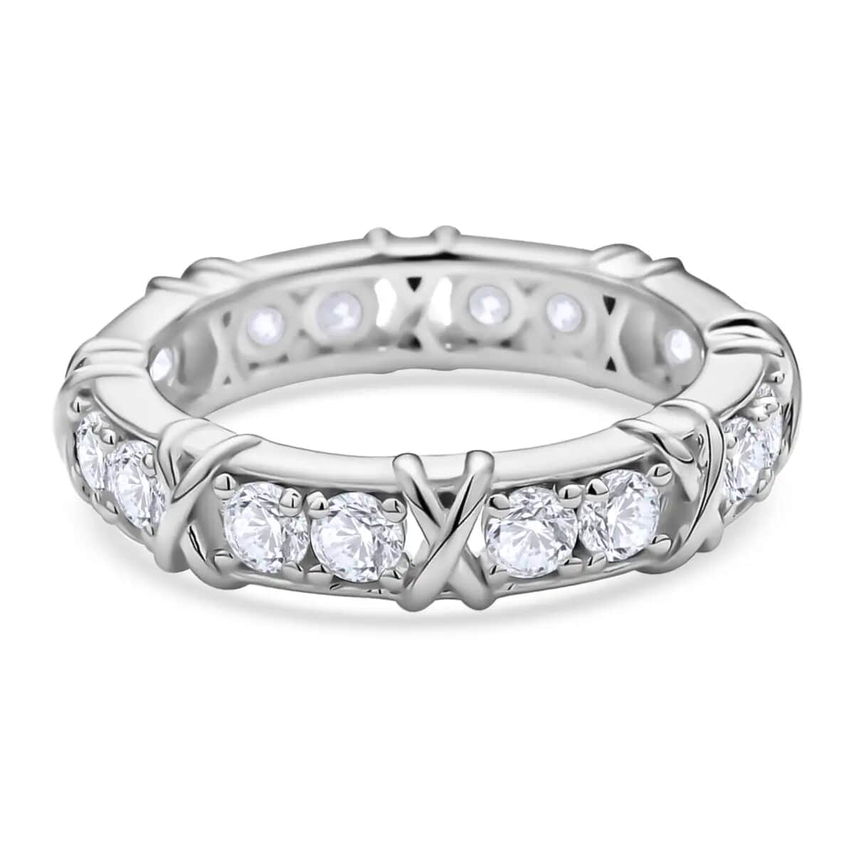 Moissanite VS EF XOXO Ring in Rhodium Over Sterling Silver (Size 10.0) 1.65 ctw image number 5