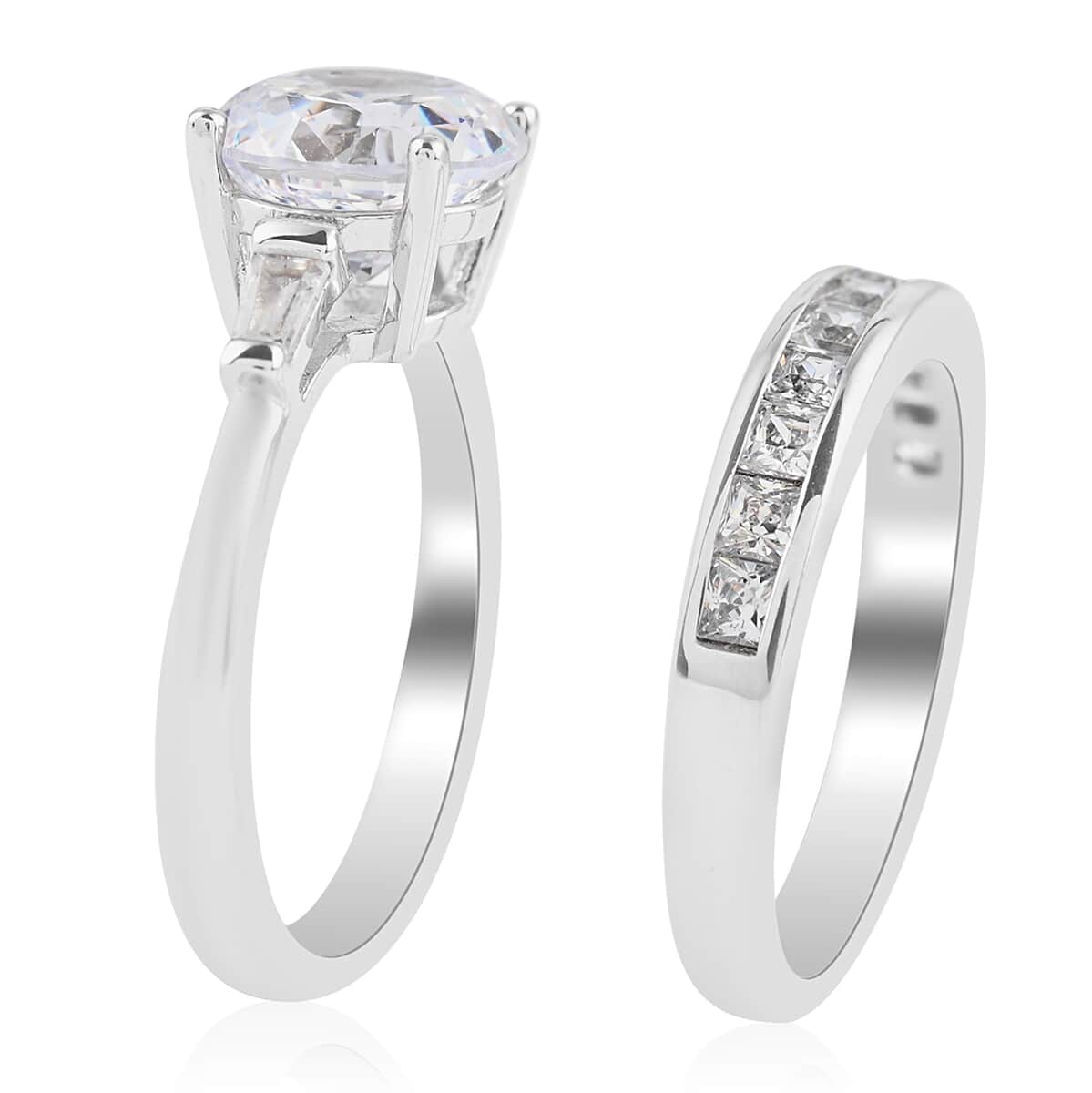 Lustro Stella 100 FACET Finest CZ Set of 2 Ring in Sterling Silver (Size 8.0) 3.35 ctw image number 2