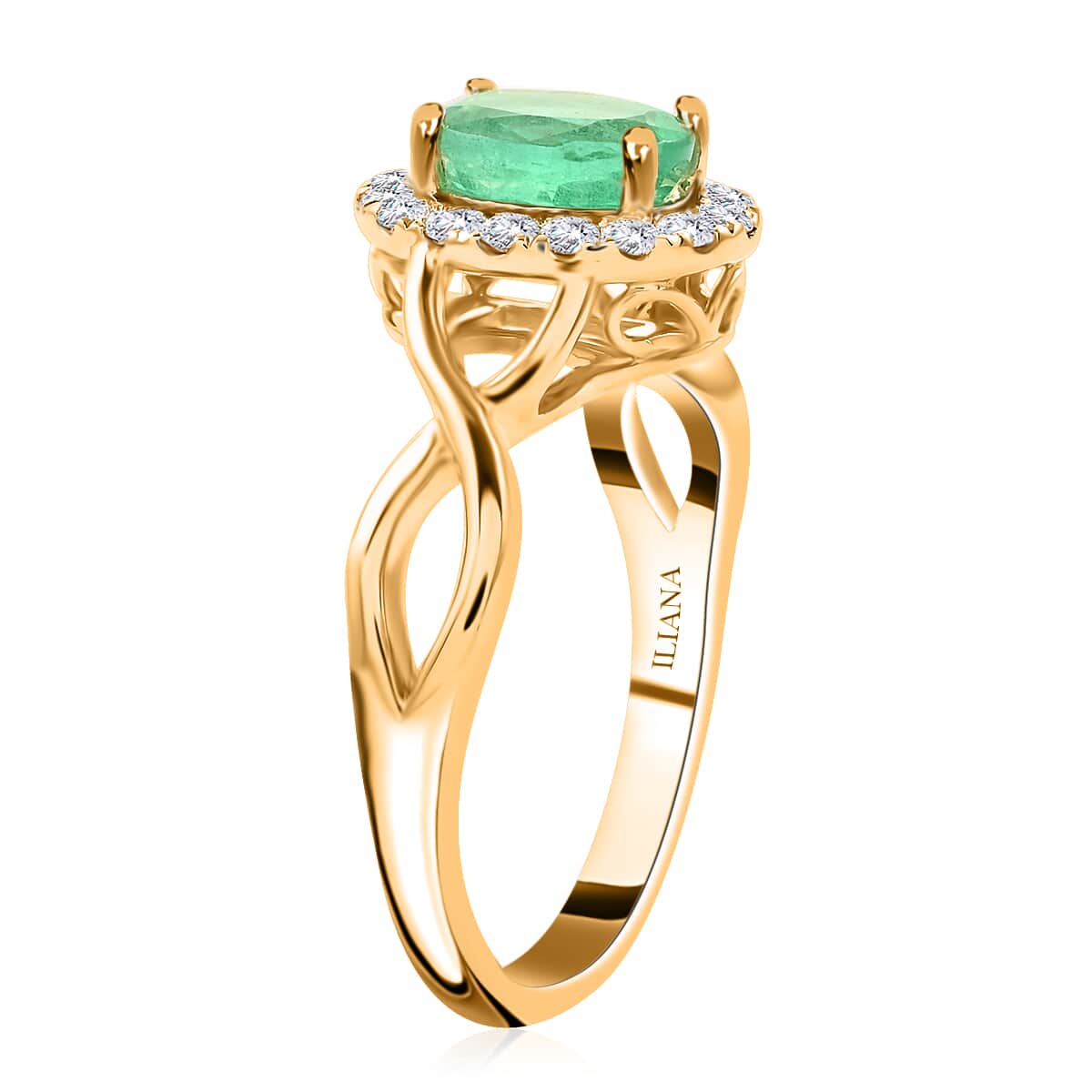 ILIANA 18K Yellow Gold AAA Ethiopian Emerald and G-H SI Diamond Ring (Size 6.0) 4.10 Grams 1.00 ctw image number 3