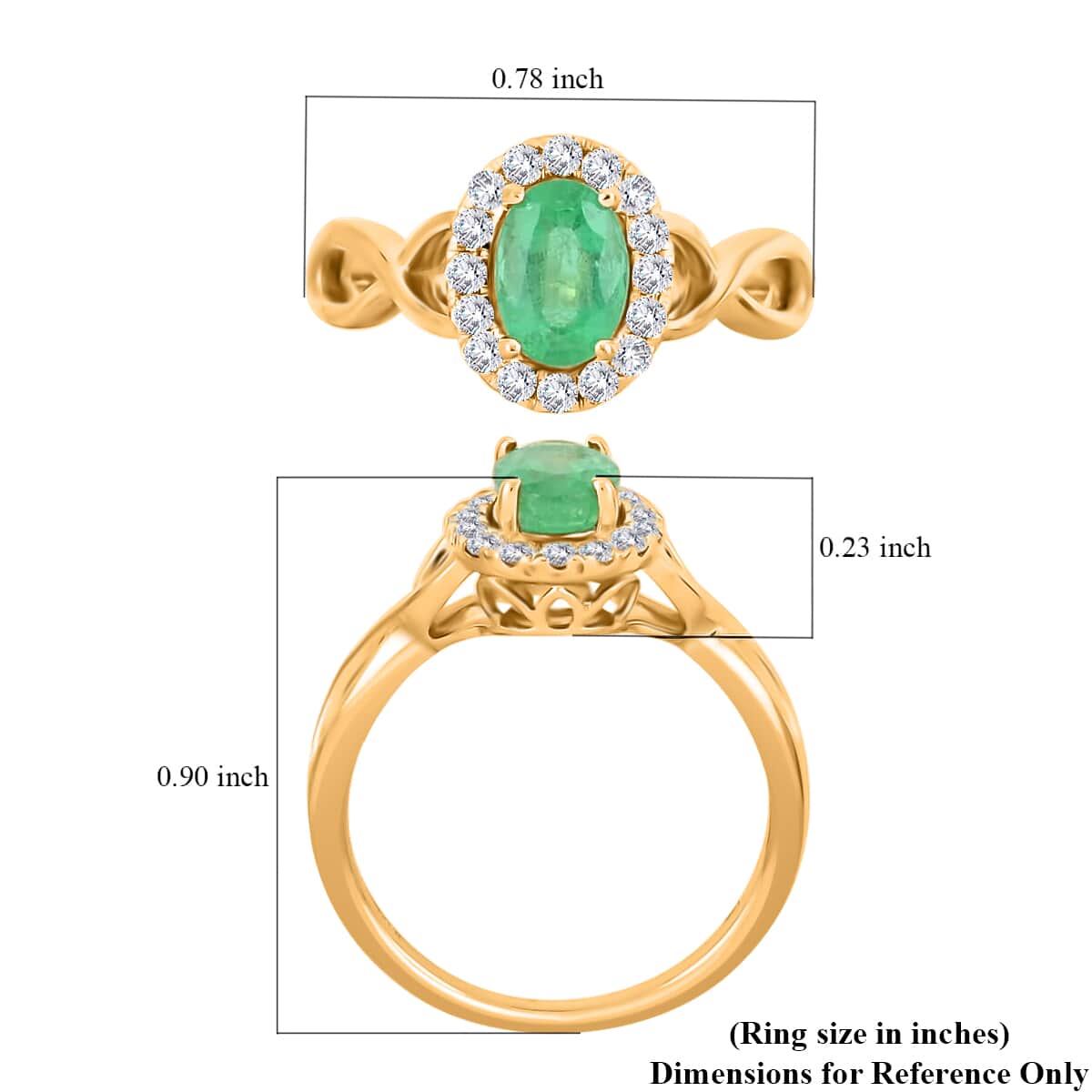 ILIANA 18K Yellow Gold AAA Ethiopian Emerald and G-H SI Diamond Ring (Size 6.0) 4.10 Grams 1.00 ctw image number 5
