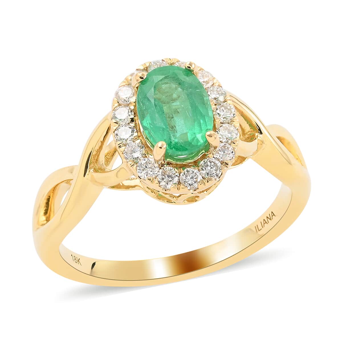 Certified Iliana 18K Yellow Gold AAA Ethiopian Emerald and G-H SI Diamond Ring (Size 6.0) 4.10 Grams 1.00 ctw image number 0
