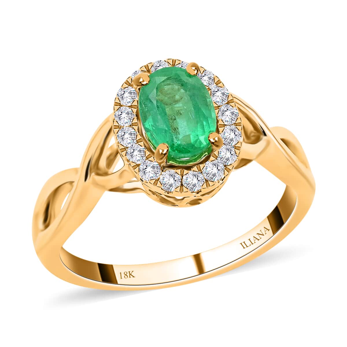 Certified Iliana 18K Yellow Gold AAA Ethiopian Emerald and G-H SI Diamond Ring (Size 7.0) 4.10 Grams 1.00 ctw image number 0