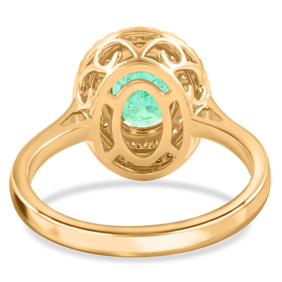 ILIANA 18K Yellow Gold AAA Kagem Zambian Emerald and G-H SI Diamond Double Halo Ring 4.30 Grams 1.50 ctw image number 4