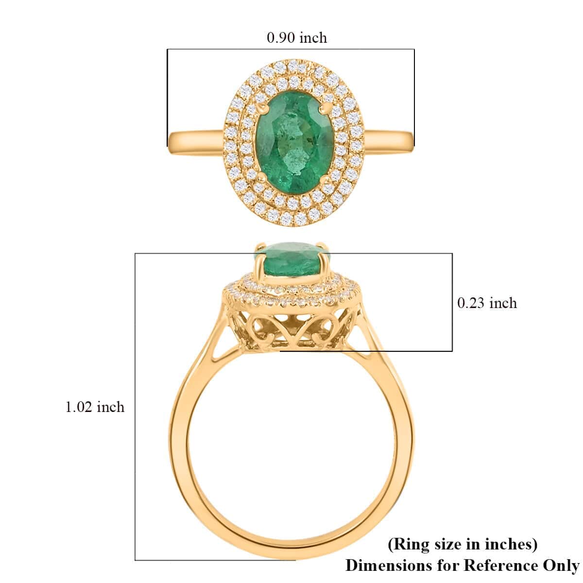 ILIANA 18K Yellow Gold AAA Kagem Zambian Emerald and G-H SI Diamond Double Halo Ring 4.30 Grams 1.50 ctw image number 5