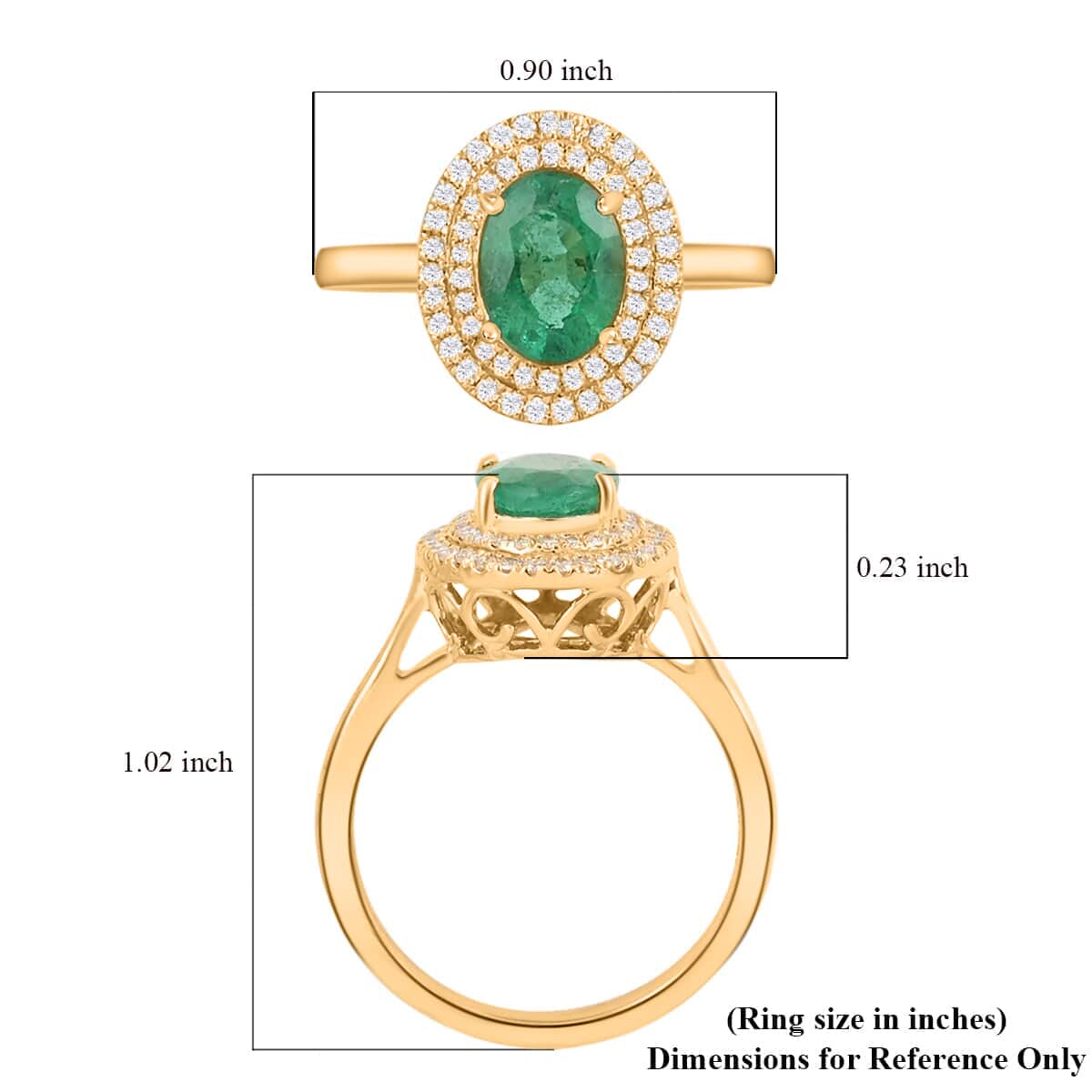 Certified and Appraised Iliana 18K Yellow Gold AAA Kagem Zambian Emerald and G-H SI Diamond Double Halo Ring (Size 7.0) 4.30 Grams 1.50 ctw image number 5