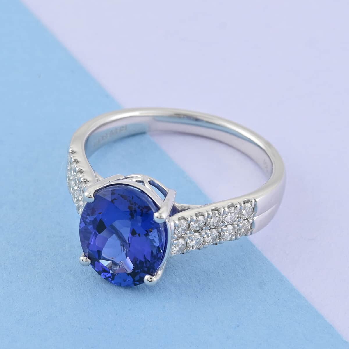 RHAPSODY 950 Platinum AAAA Tanzanite and Diamond E-F VS Ring 5.60 Grams 3.50 ctw image number 1