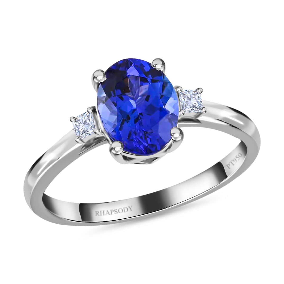 Certified and Appraised RHAPSODY 950 Platinum AAAA Tanzanite and E-F VS Diamond Ring 4.50 Grams 2.15 ctw image number 0