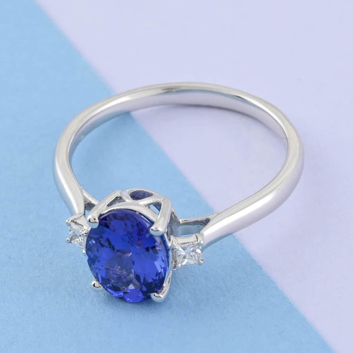 Certified and Appraised RHAPSODY 950 Platinum AAAA Tanzanite and E-F VS Diamond Ring 4.50 Grams 2.15 ctw image number 1
