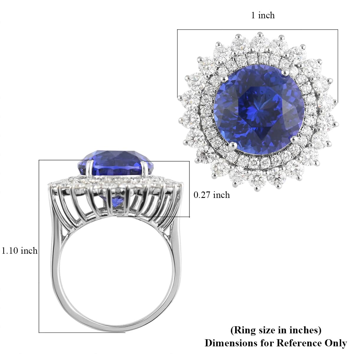 RHAPSODY 950 Platinum AAAA Tanzanite and E-F VS Diamond Double Halo Ring (Size 7.0) 15.25 Grams 14.50 ctw image number 5
