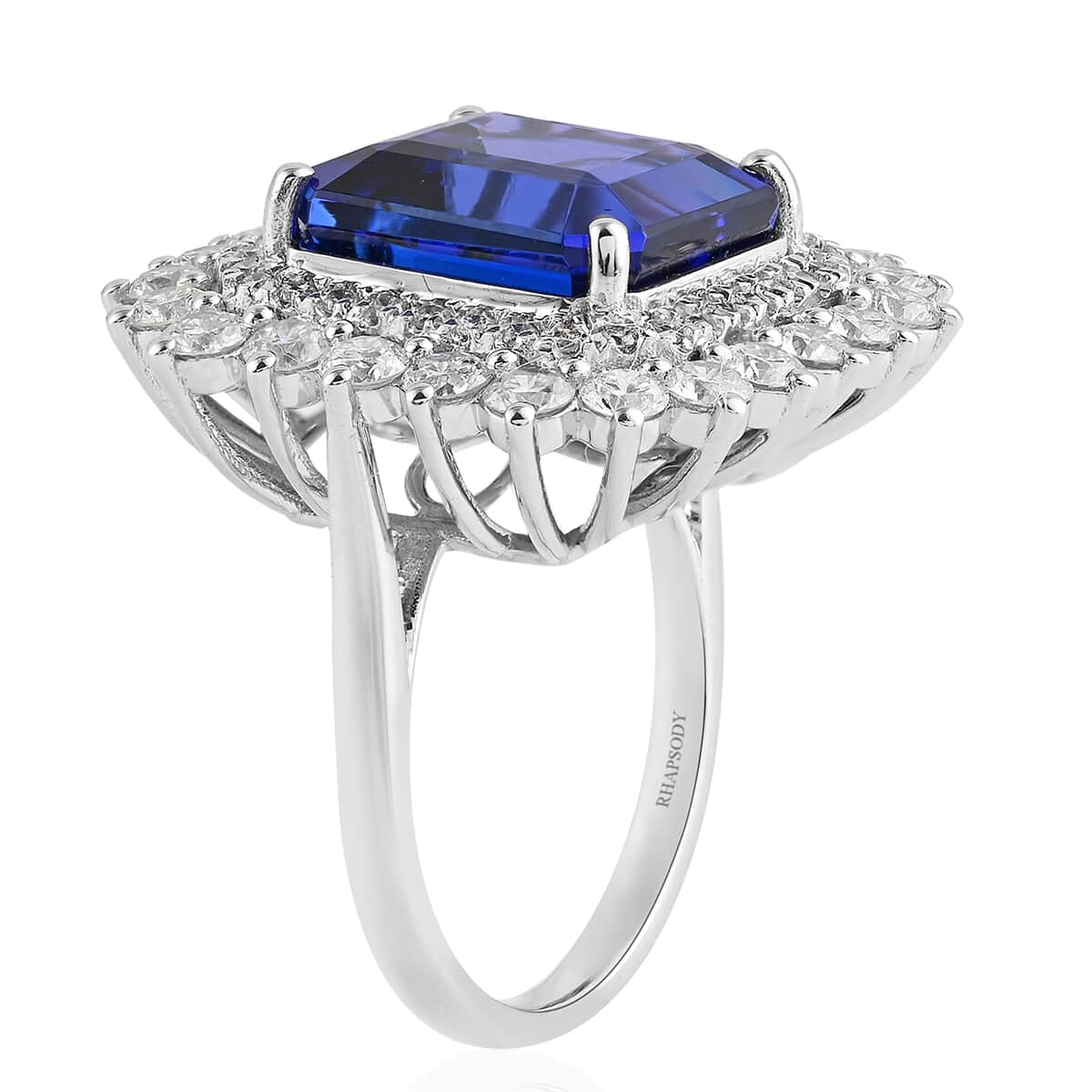 RHAPSODY 950 Platinum AAAA Tanzanite and Diamond E-F VS Double Halo Ring 14.75 Grams 14.25 ctw image number 3