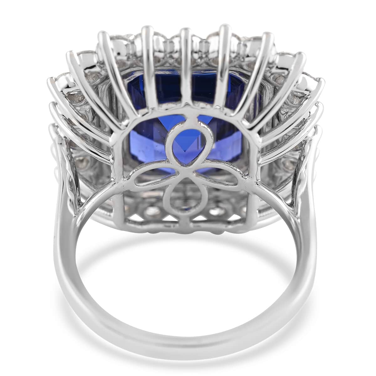 RHAPSODY 950 Platinum AAAA Tanzanite and Diamond E-F VS Double Halo Ring 14.75 Grams 14.25 ctw image number 4