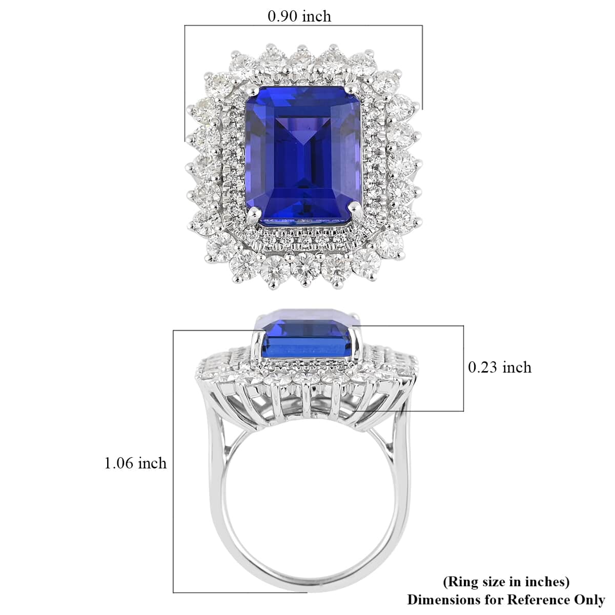 RHAPSODY 950 Platinum AAAA Tanzanite and E-F VS Diamond Double Halo Ring (Size 7.0) 14.75 Grams 14.25 ctw image number 5