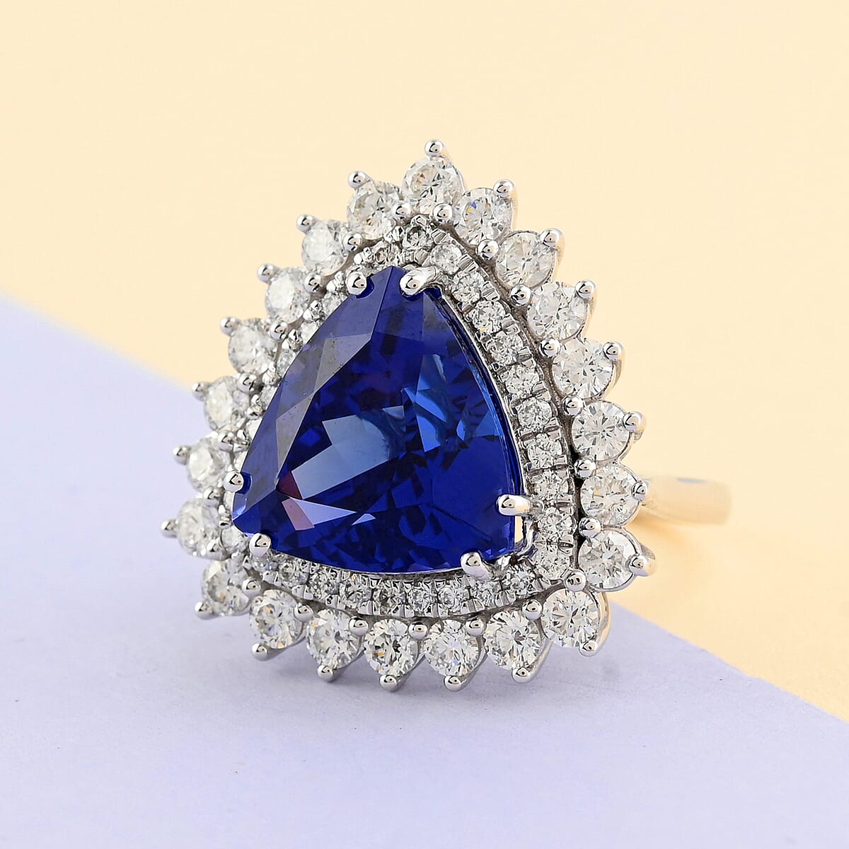 Rhapsody 950 Platinum AAAA Tanzanite and E-F VS Diamond Double Halo Ring (Size 8.0) 13.85 Grams 14.40 ctw image number 1