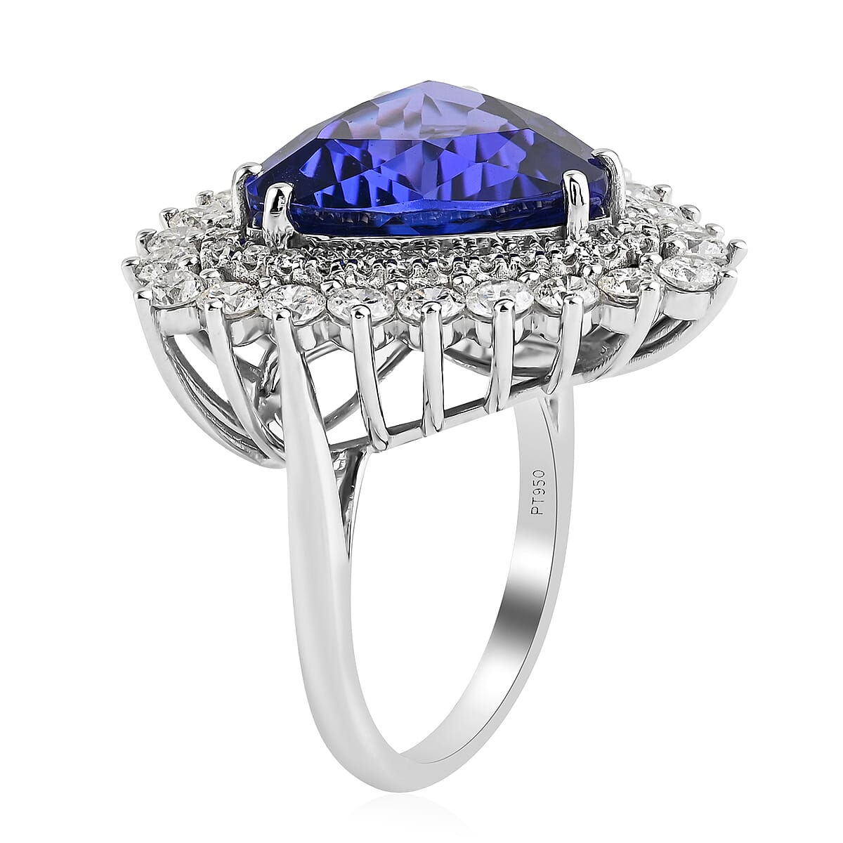 Rhapsody 950 Platinum AAAA Tanzanite and E-F VS Diamond Double Halo Ring (Size 8.0) 13.85 Grams 14.40 ctw image number 3